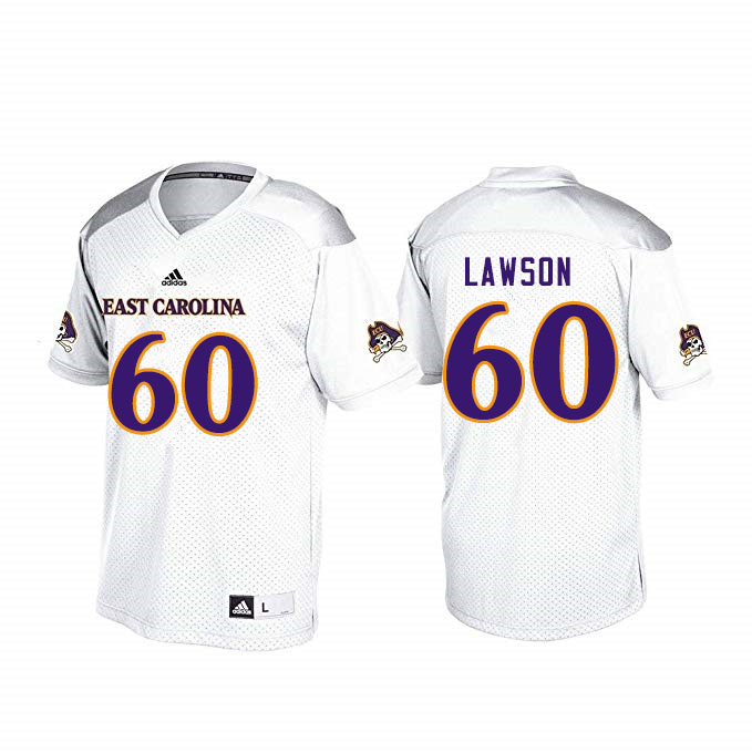 Men #60 Erik Lawson ECU Pirates College Football Jerseys Sale-White - Click Image to Close